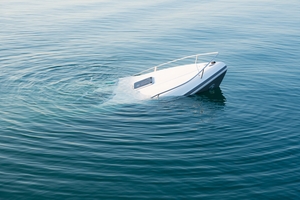 A boat sinking in the water, how to avoid swamping your boat concept.