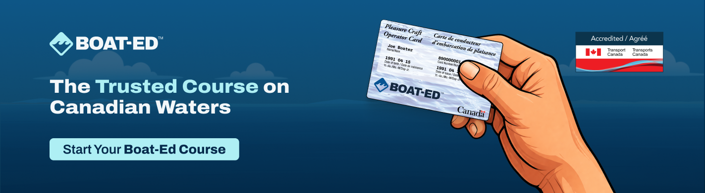 Graphic as CTA with text your trusted course on Canadian waters, National Safe Boating Week concept. 
