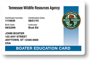 The Tennessee boater education card.