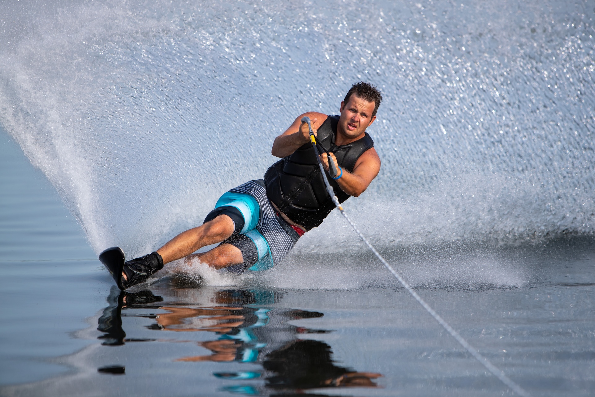 A man water skiing, is water skiing dangerous concept. 