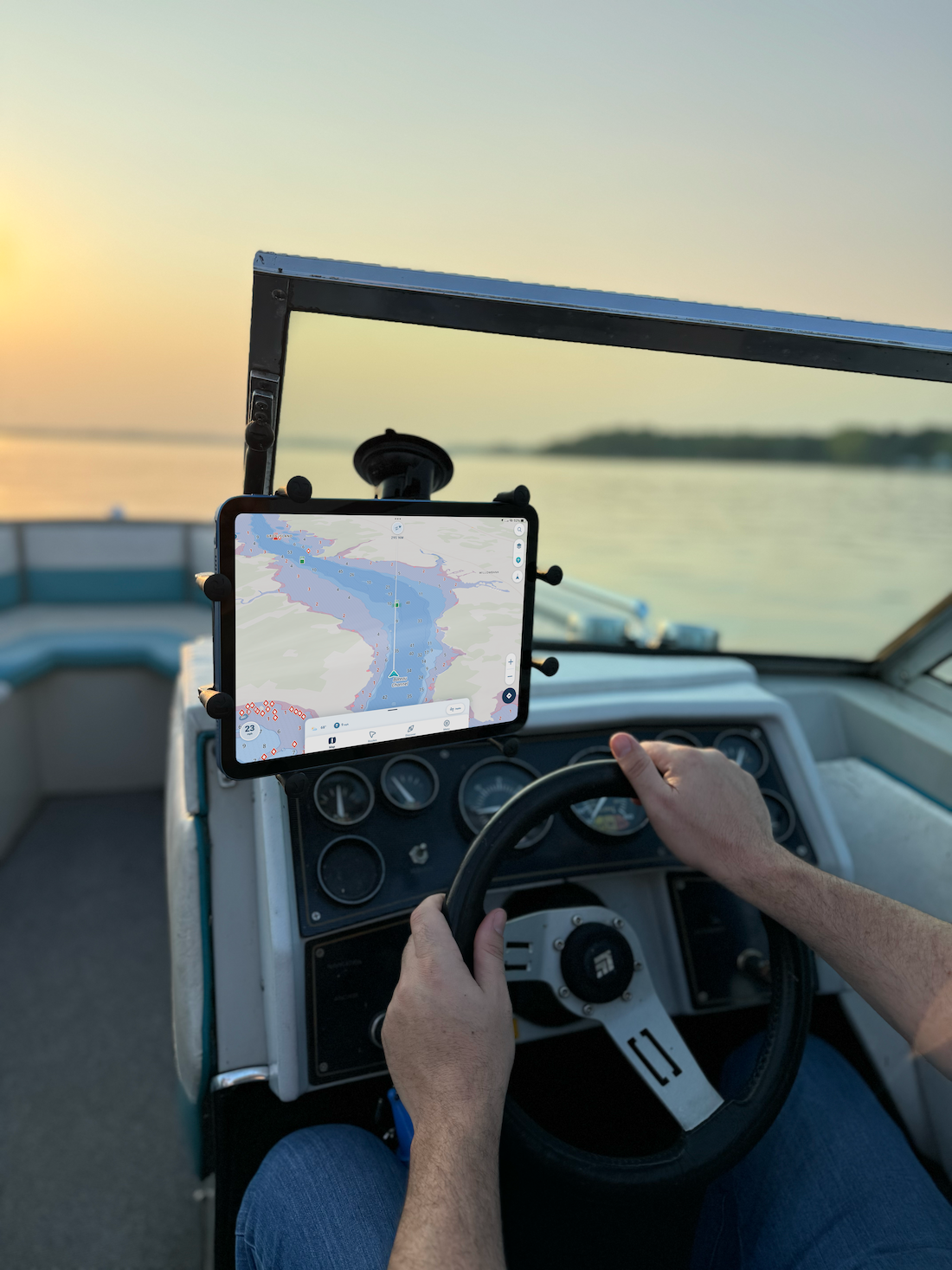 Wavve boating app on an ipad screen, how to read marine navigation concept. 
