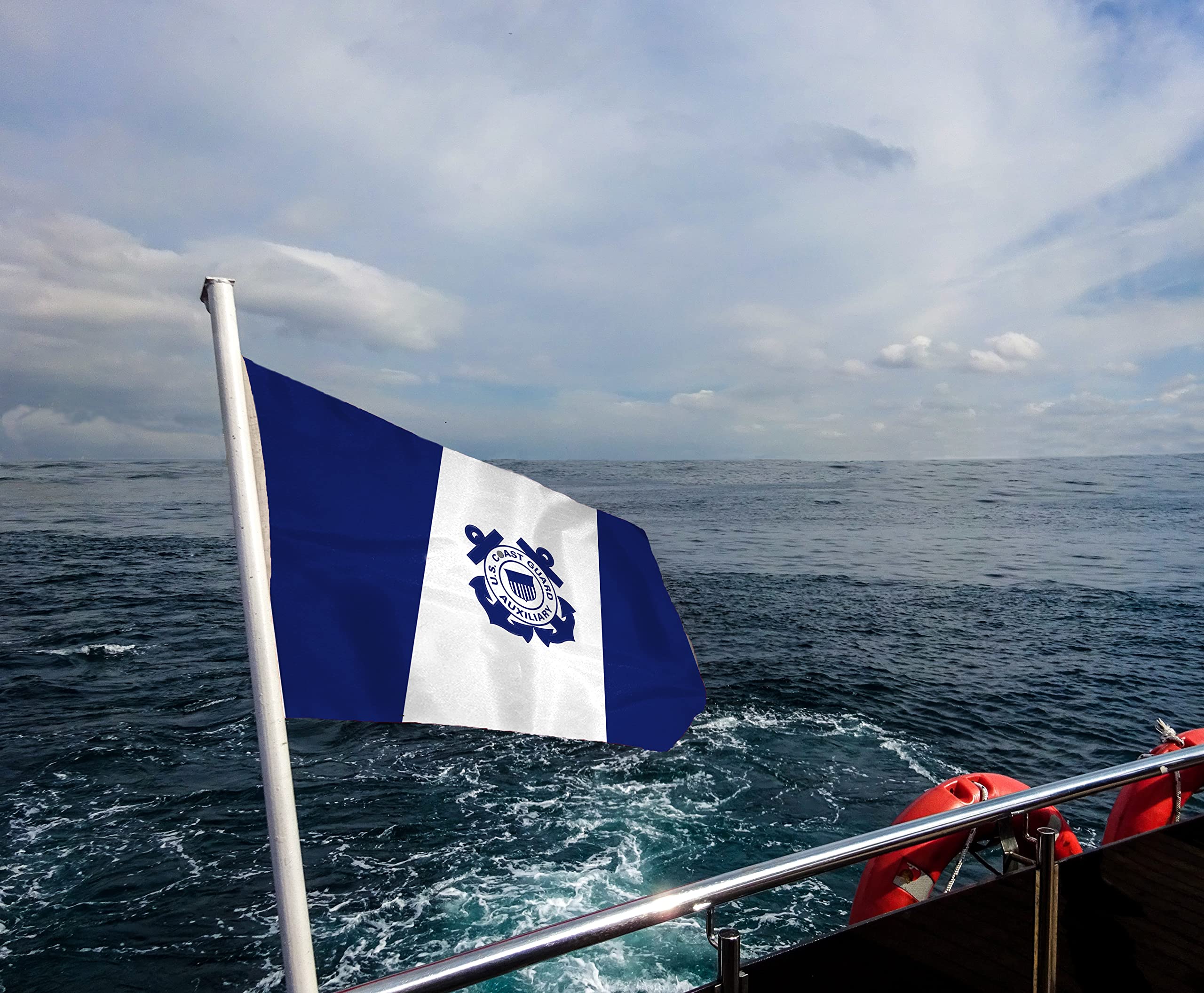 US Coast Guard Auxiliary flag on a boat.