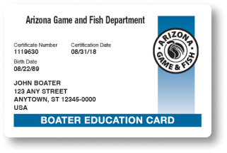 Arizona boater education card.