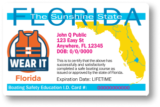 Illustration of the Florida boater education card, get a boating license in Florida concept. 