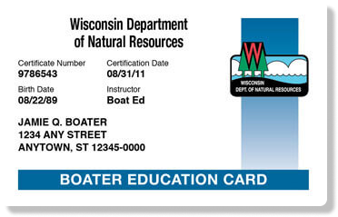 Illustrated Wisconsin boater education card.