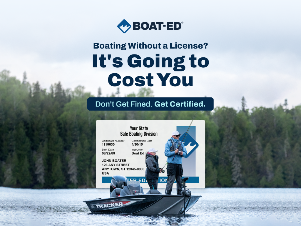 Square illustrated banner with text "It's going to cost you," take the Minnesota boater safety course concept. 
