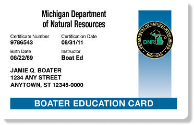 Illustration of the Michigan boater education card. 
