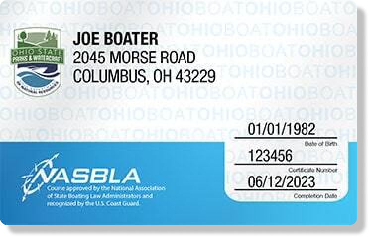 Illustration of the Ohio boater education card, get a boating license in Ohio concept.
