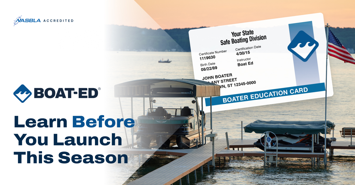 Image with text learn before you launch this season, how to get your New Jersey boating license concept. 