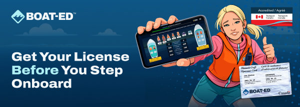 Graphic CTA with text get your license before you step onboard, how to get your PCOC concept. 