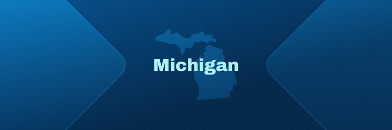 Image with state of Michigan, how to get your Michigan boating license concept. 