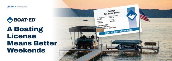 Graphic CTA with text a boating license means better weekends, minimum age for Washington boating license concept. 