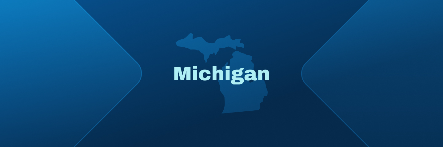 Image with state of Michigan, minimum age for Michigan boating license concept. 