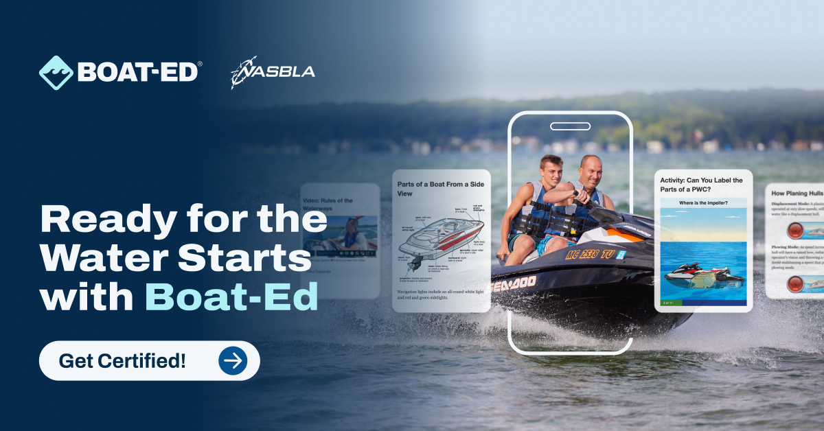 Image with text ready for the water starts with Boat-Ed, do I need a New York boating license concept.