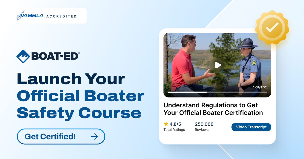 Image with text launch your official boater safety course, how long does Virginia boater safety take concept.