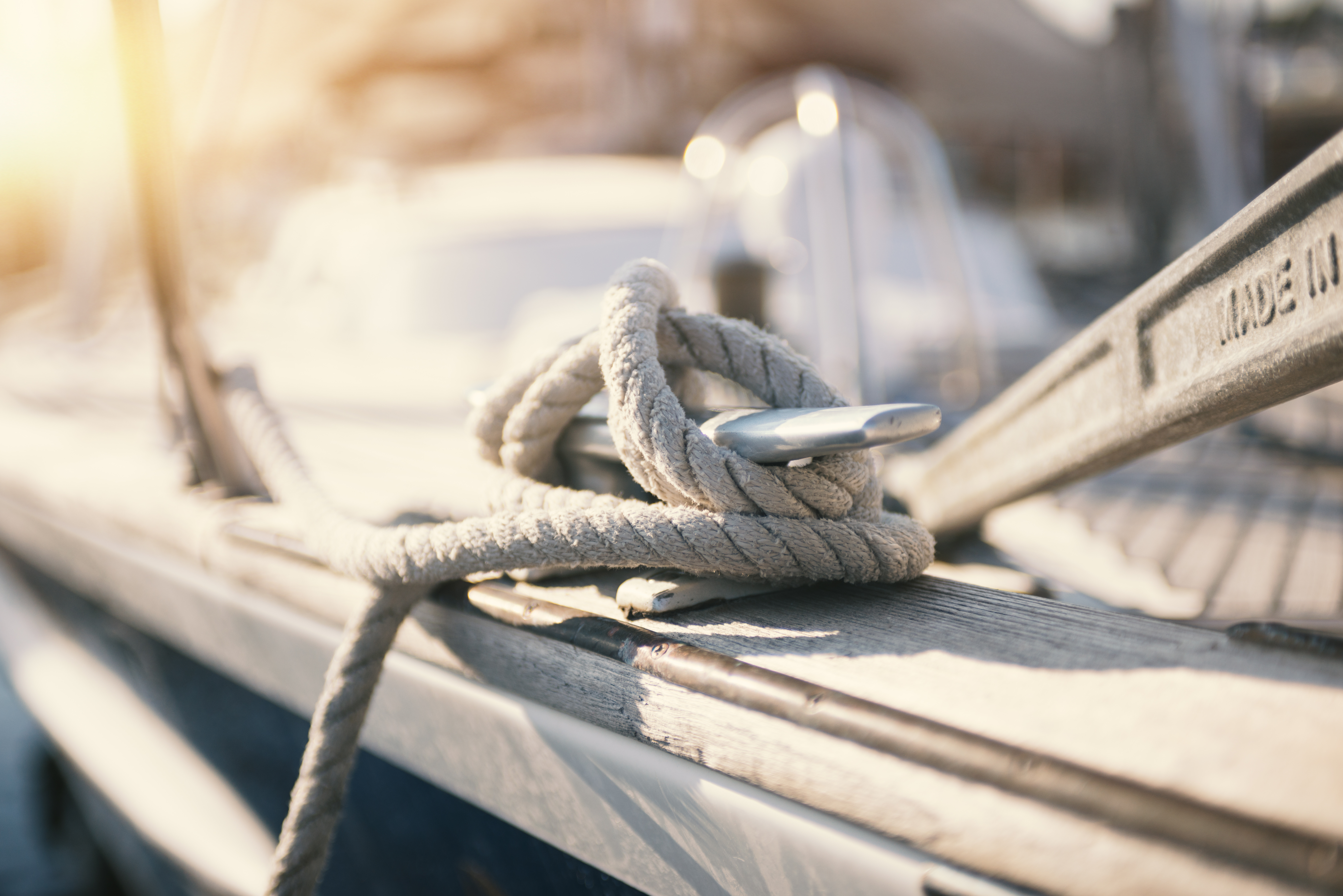 Close-up of a boating knot. 