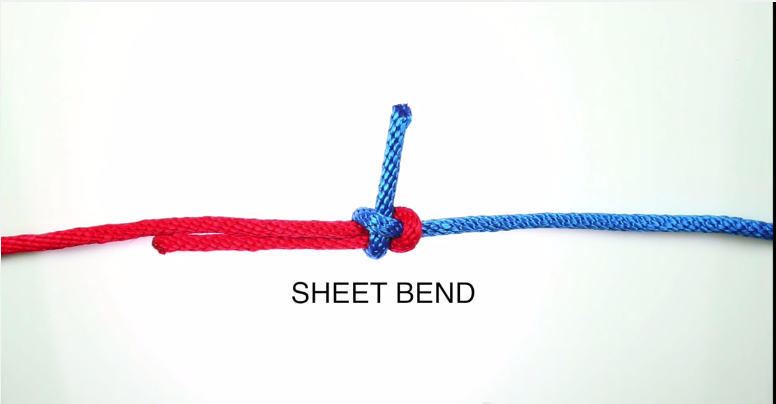 Close-up of the sheet bend knot, boat knots concept. 