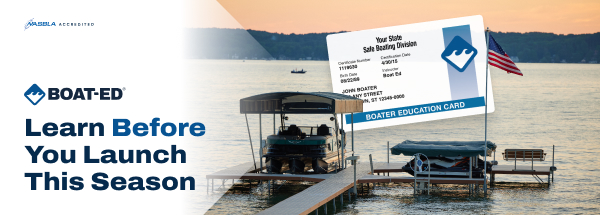 Graphic CTA with text learn before you launch, how long does Nebraska boater safety take concept. 