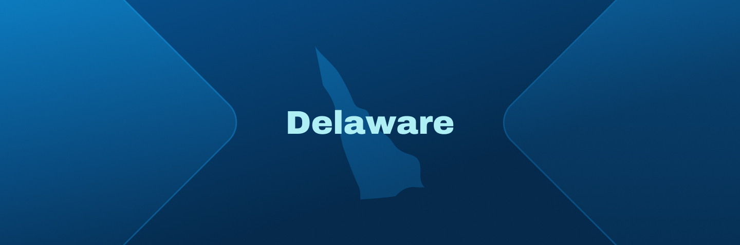 Image with state of DE, how to get your Delaware boating license concept.