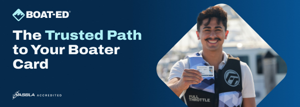 Graphic with text trusted path to your boater card, how to get your Idaho boating license concept.