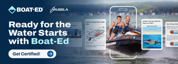 Graphic with text ready for the water starts with Boat-Ed, how to get your WV boating license concept.