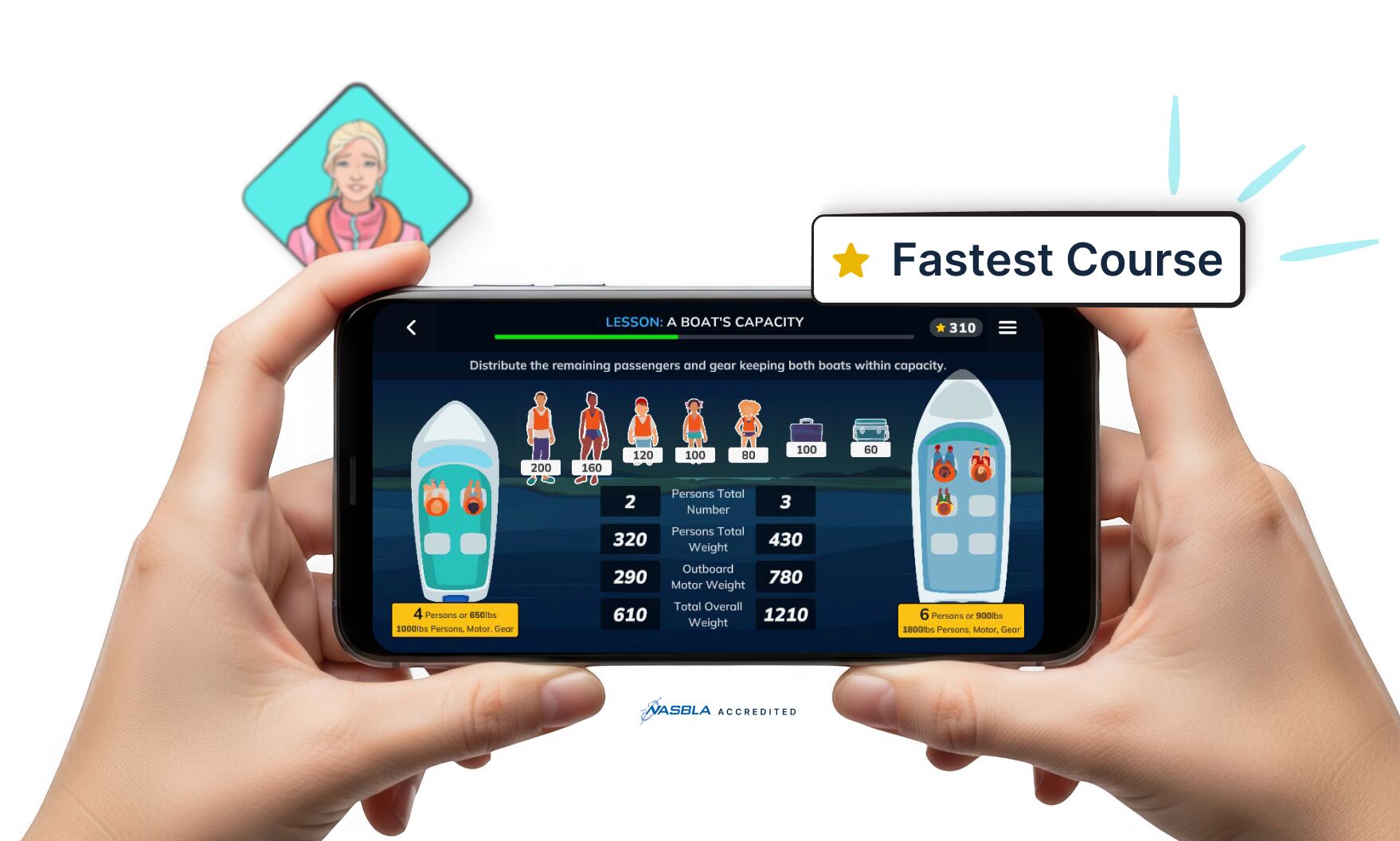 Boat-Ed plus shown on a phone screen, accredited boater safety course concept.