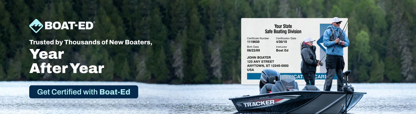 Illustrated graphic with text trusted by boaters, replace boating card concept.