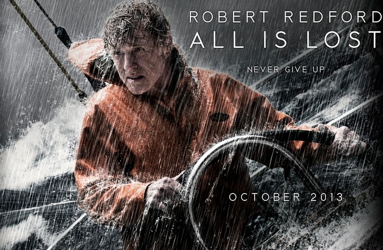 A movie image of Robert Redford in All is Lost, best boating movies list. 