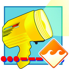 Graphic of an electric signal light, boat distress call concept.