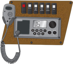 Graphic of a VHF radio, boat distress call concept. 