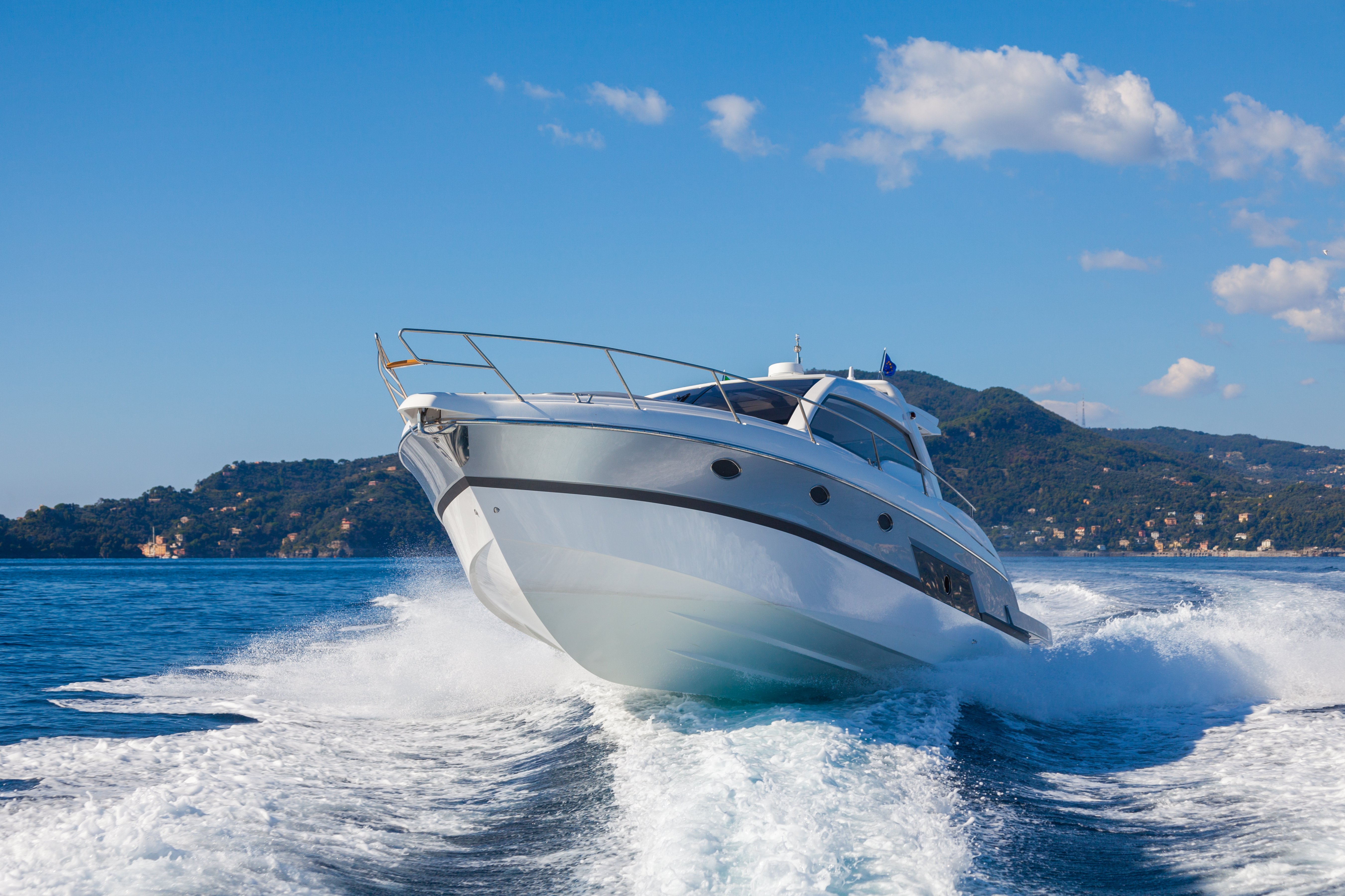 A boat making waves on the water, boating safety course concept. 