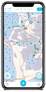 A screenshot of a boat navigation app, safe boating tips concept. 