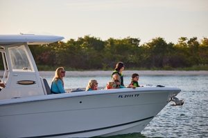 Adults and kids on a boat, what to do when someone falls overboard concept.