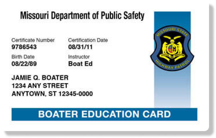 Illustrated version of the Missouri boater education card. 